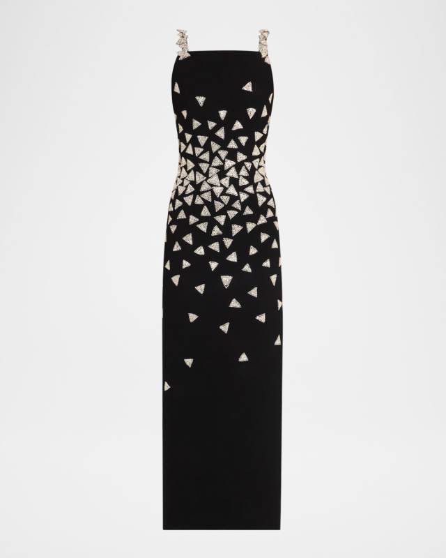 Crystal Triangle Embroidered Sleeveless Wool Gown